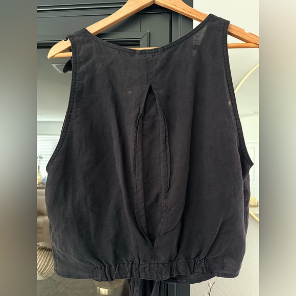 Free People Washed Black Linen Blend Sleeveless Blouse - Picture 4 of 8
